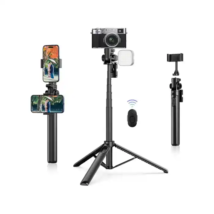 Ulanzi MT-70 Tripod 1.5m Selfie Stick Tripod with 360 / 180 Degree Pan and Tilt, Rotating Cold Shoe Mount, 1kg Max Load Capacity and 20m Wireless Remote Control Range for Smartphone Compact Cameras